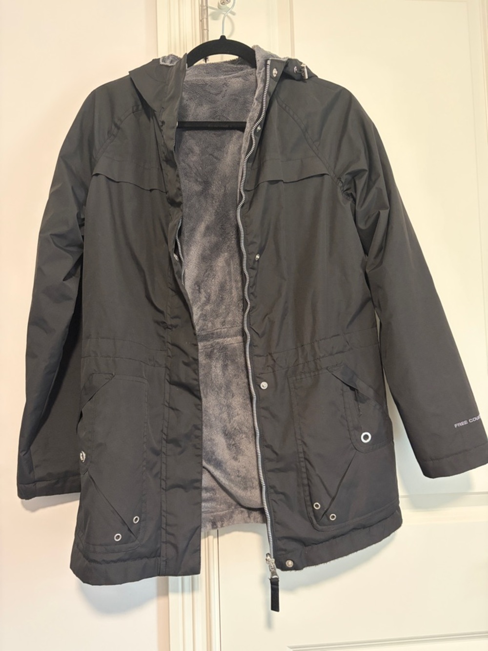 Dark Gray Hooded Fleece-Lined heavy rain jacket reversable